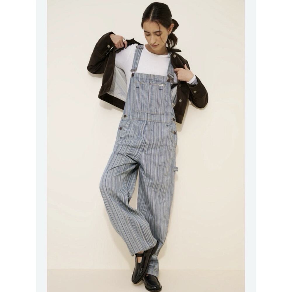 Free People Wrangler Stripe Straight-Leg Medium Bib Overalls Jumpsuit